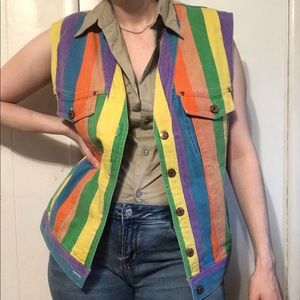 SOLS sk  Wear rainbow vintage denim oversized vest